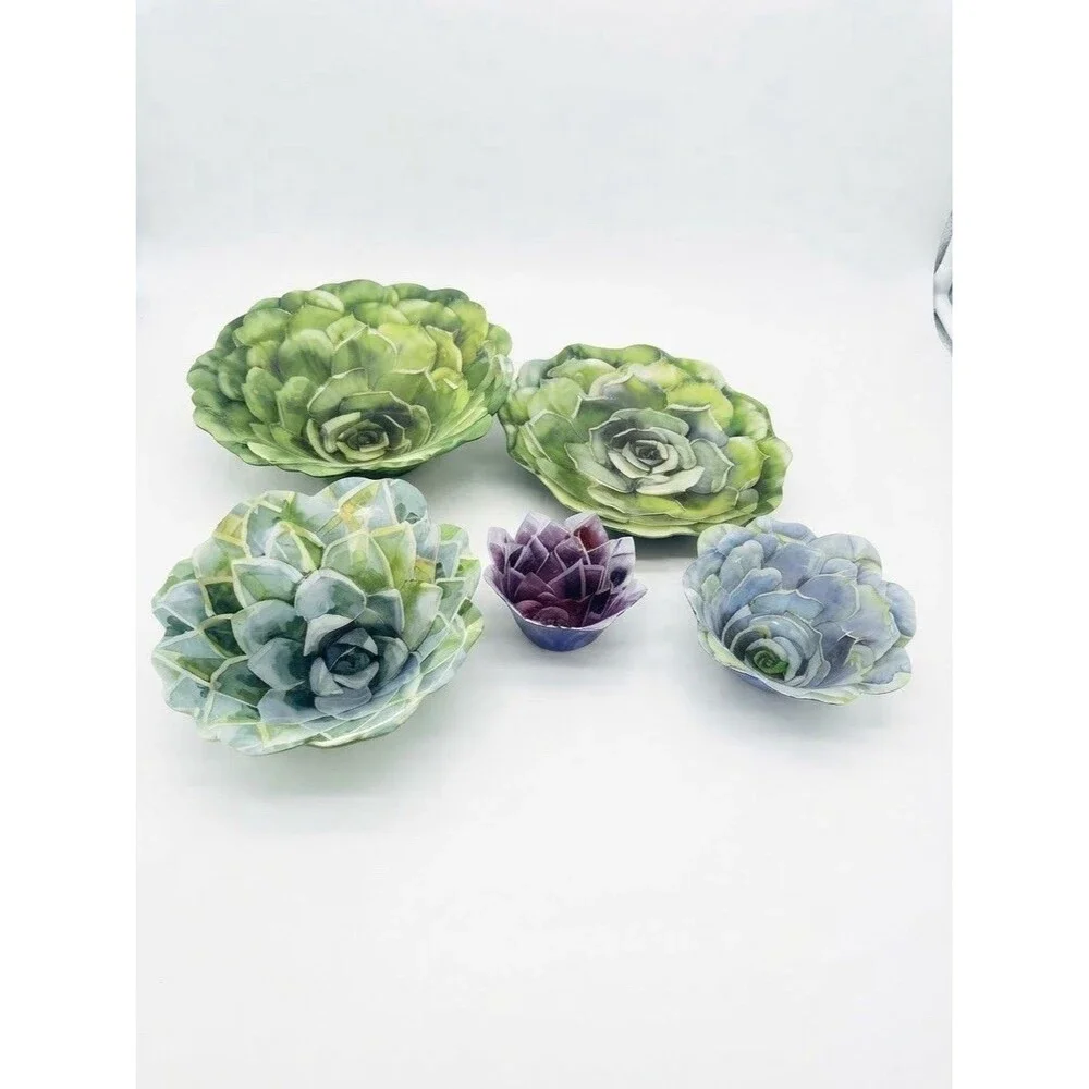 Nicole Miller Melamine Succulent Bowl Set Of 5 Nested Artichoke Cabbage Decor